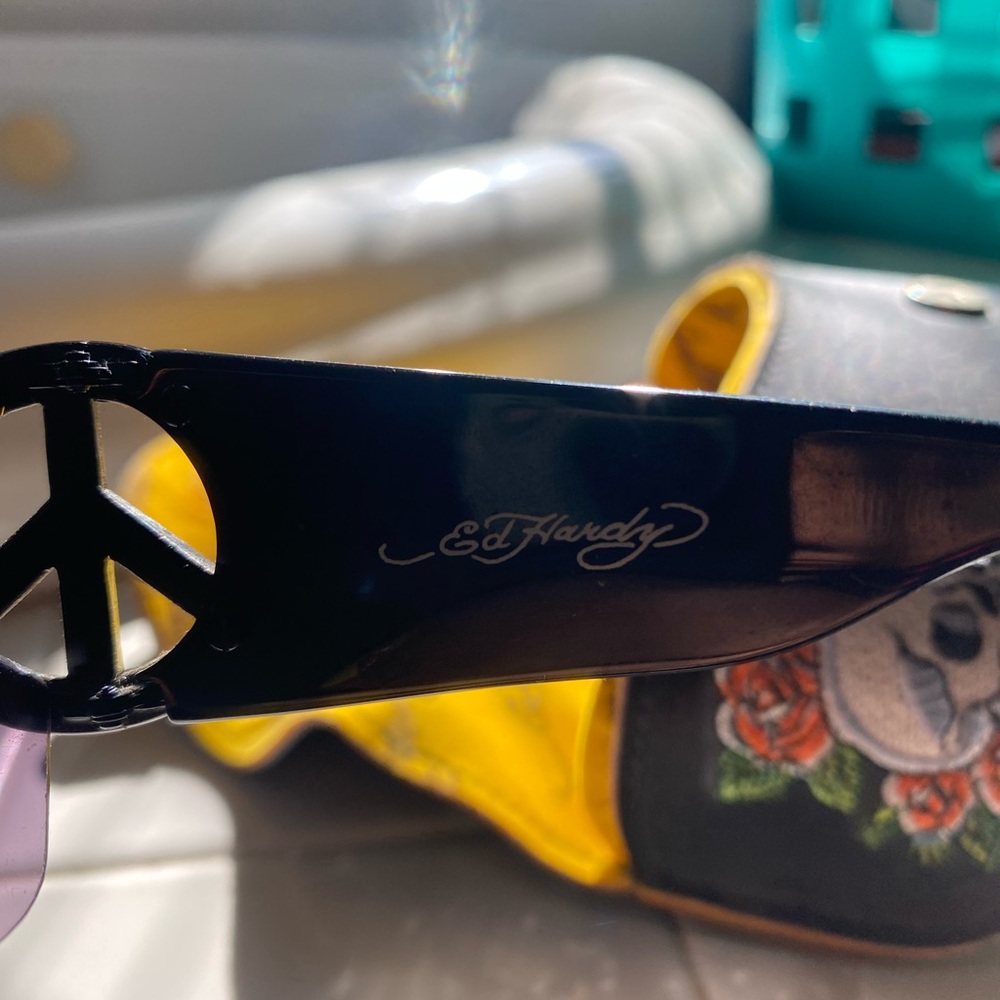 Ed Hardy Black Sunglasses with Peace Emblem
